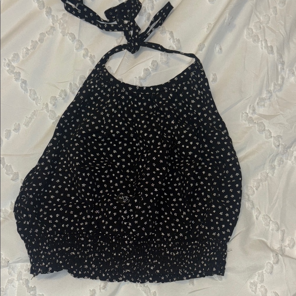 La Hearts Black and White Floral Halter Top